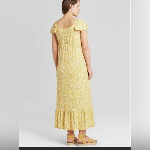Nwt Isabel Maternity Stretch Floral Print Ruffled Maxi Dress SZ XL Yellow - Picture 2 of 8